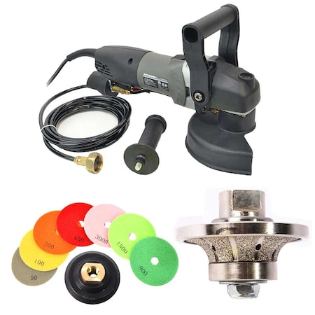 Hardin VSP5 5" Var Speed Polisher, 3/4" Radius Diamond Profile Wheel & 8 pc 5" Diamond Polishing Pad Set BRT34POLSET